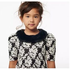 Janie and Jack Girls Faux Fur Floral Jacquard Black & White Dress